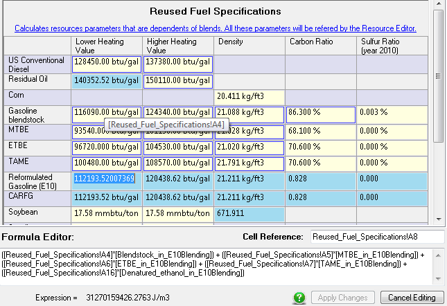 Simulation parameters section