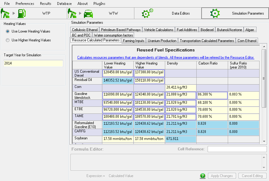 Simulation parameters section